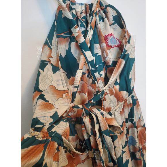 Lulus Green Floral Print Tie-Back Tiered Maxi Dress Womens Size Medium NWT - Picture 6 of 9